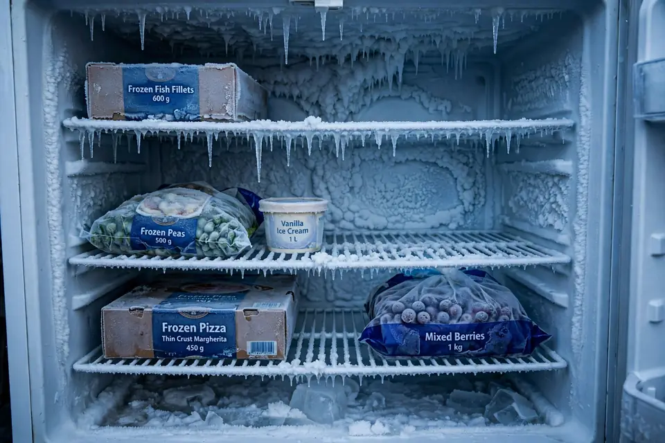 Freezer compartment with frost buildup