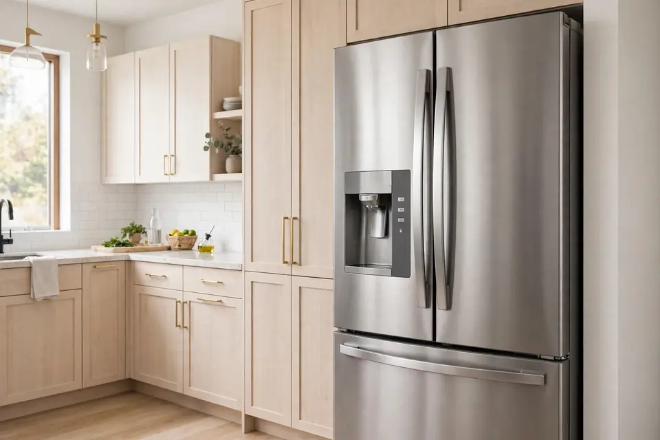 Stainless steel French-door refrigerator in a modern kitchen
