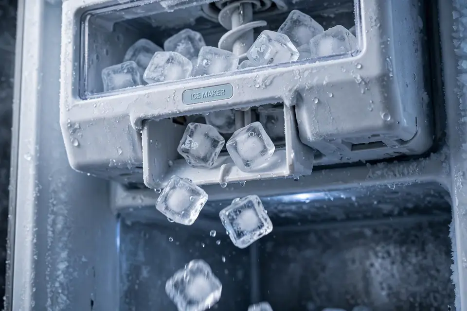 Refrigerator ice maker closeup